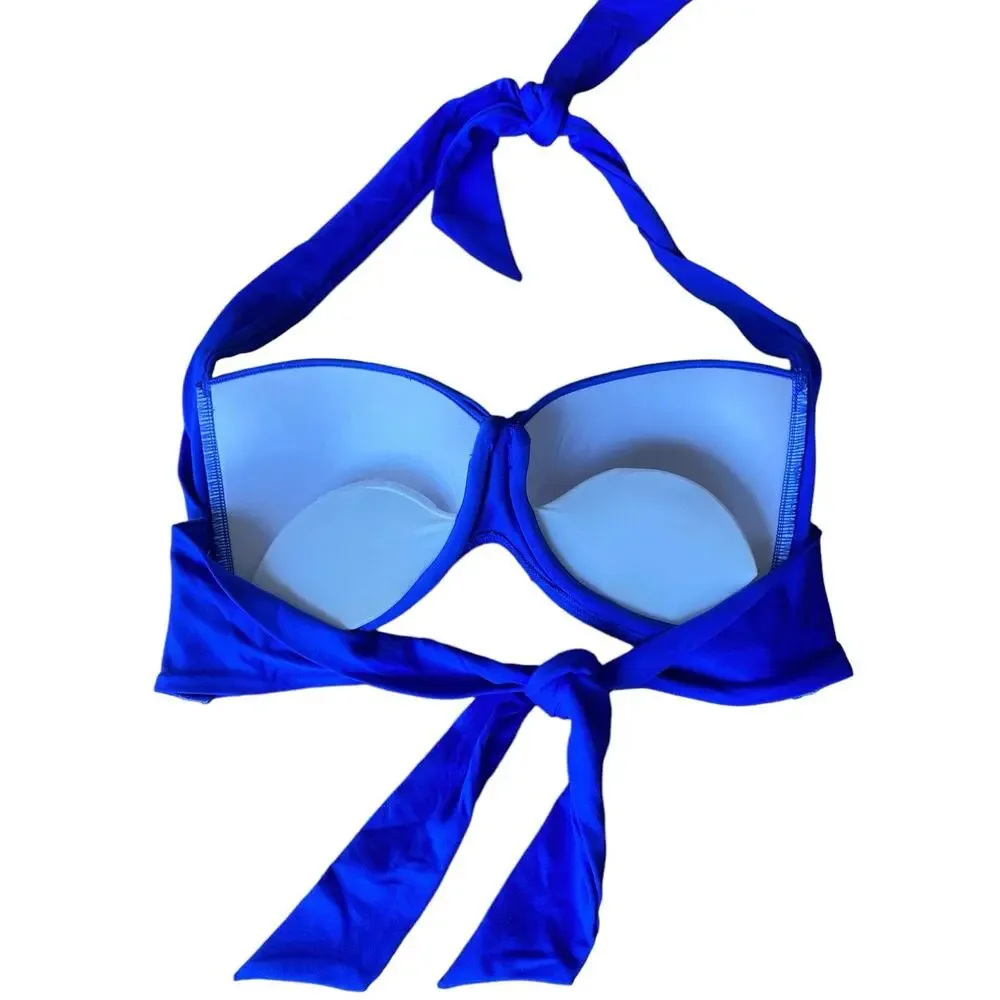 Seafolly Soft Cup Halter Bikini Top Small / Medium D Cup Royal Blue Swim NWOT